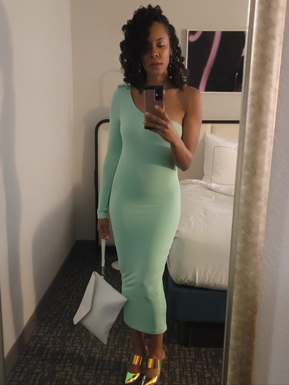 One-Shoulder Mint Green Bodycon Dress - Women